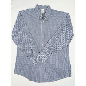 Brooks Brothers 1818 Regent‎ Navy Blue Gingham Check L/S Men's Neck Size 16.5-34